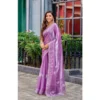 Women's Faux Shimmer Floral Ready to wear Saree With Unstitched Blouse 5.5Mtr (Lavender)