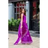 Women's Faux Shimmer Floral Embroidery Ready to wear Saree With Unstitched Blouse 5.5Mtr (Purple)