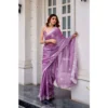 Women's Faux Shimmer Geometric Ready to wear Saree With Unstitched Blouse 5.5Mtr (Lavender)