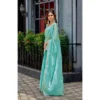 Women's Faux Shimmer Geometric Ready to wear Saree With Unstitched Blouse 5.5Mtr (Light_AquaBlue)