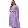 Women's Chanderi Silk Ethnic Motif Round 3/4th Sleeve Kurti With Pant Dupatta Set (Lavender)