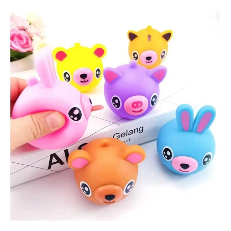 Alternative view of Pack Of 5 Rubber-PVC Animal Faces Squishy Squeeze Stress Balls (Multicolor)