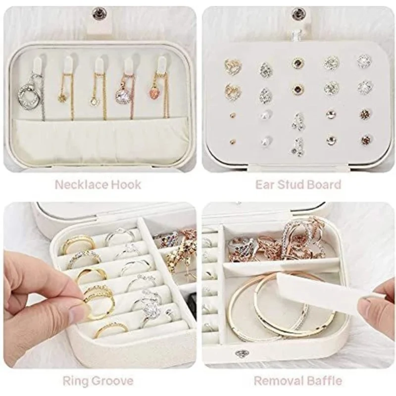 PU Leather Solid Jewelry Storage Box (White-Cream)