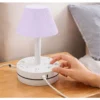 Plastic-LED Ribbed Shade Table Lamp with USB Charging Base (White)