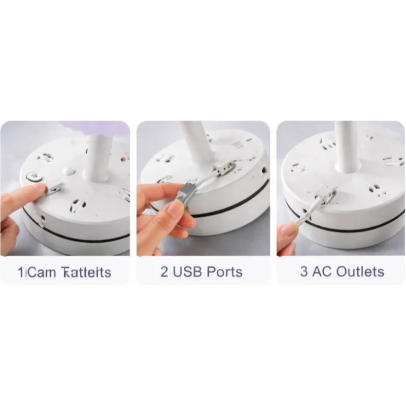 Alternative view of Plastic-LED Ribbed Shade Table Lamp with USB Charging Base (White)