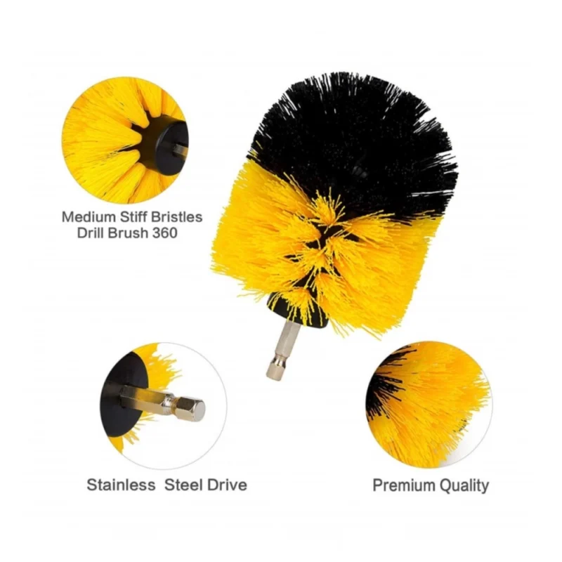 Alternative view of Pack Of 3 Polypropylene Solid Power Drill Scrub Brush Cleaning Set (Yellow-Black)