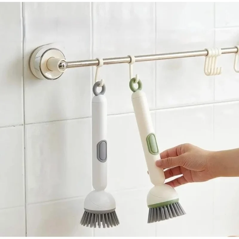 TPR-Plastic Solid Electric Liquid Soap Dispensing Cleaning Brush with Handle (Grey-White)