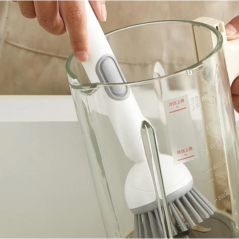 Alternative view of TPR-Plastic Solid Electric Liquid Soap Dispensing Cleaning Brush with Handle (Grey-White)