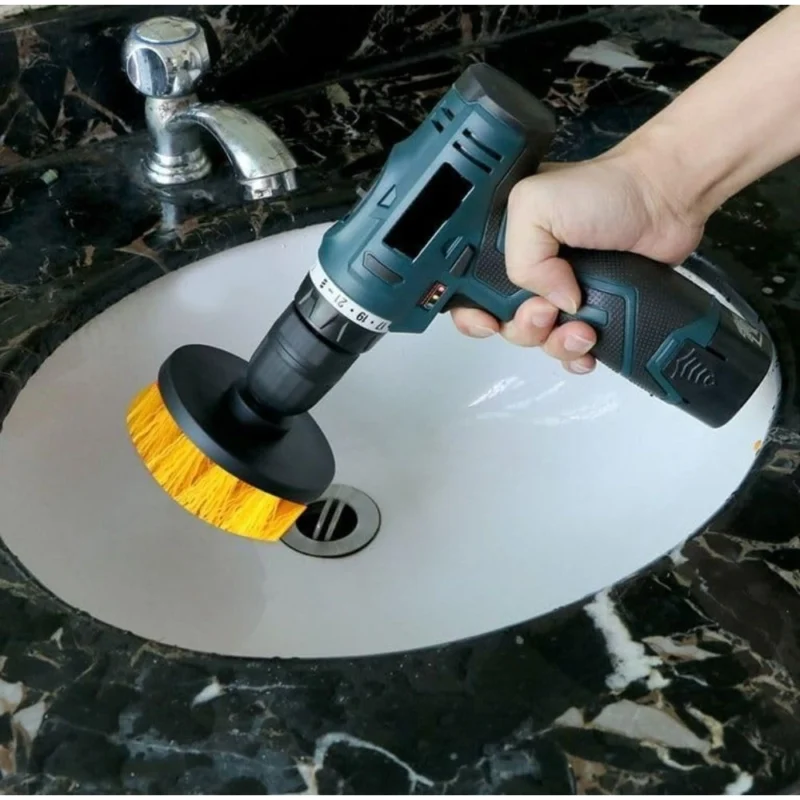 Pack Of 4 Plastic Solid Power Drill Scrub Brush Cleaning Set (Yellow-Black)