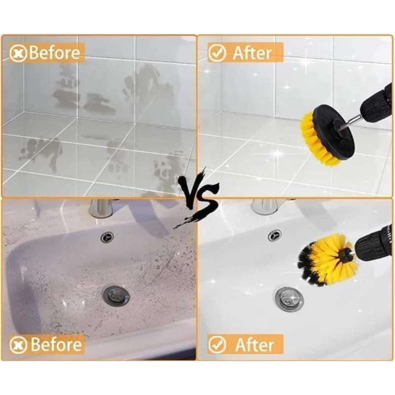 Alternative view of Pack Of 4 Plastic Solid Power Drill Scrub Brush Cleaning Set (Yellow-Black)