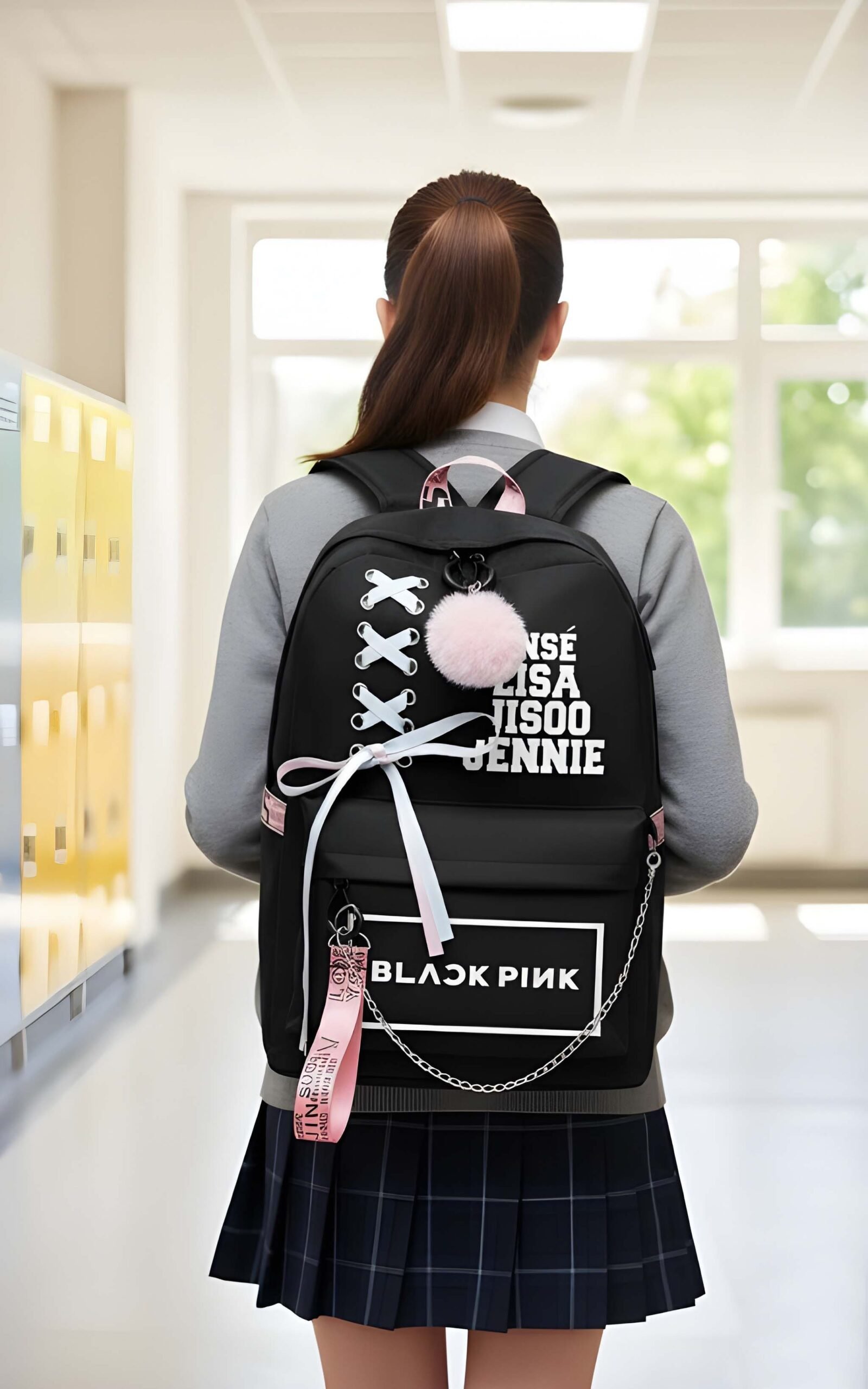 Latest Pom Pom Backpack in black
