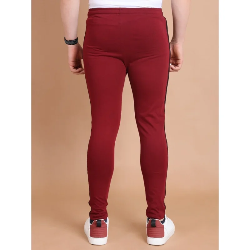 Alternative view of Men's Casual Cotton Striped Full Length Track Pant (Maroon)