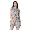 Women's Cotton Blended Printed Round Neck Half Sleeve Top - Shorts Set (Grey)
