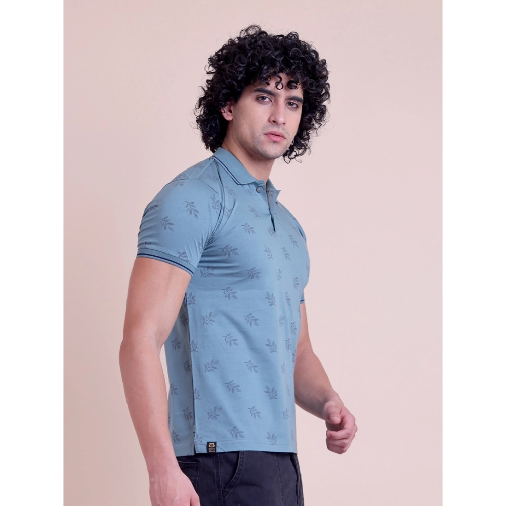 Men's Casual Cotton Printed Half Sleeve Round Neck T-Shirt (Green) - Image 4