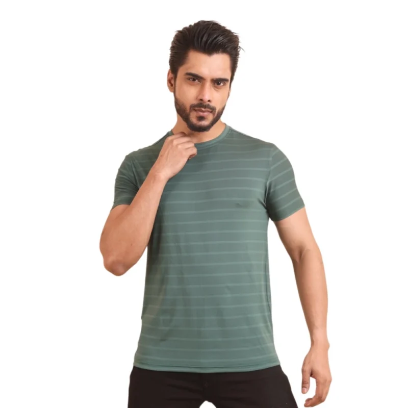 Men's Casual Nylon Solid Half Sleeve Round Neck T-Shirt (Green)