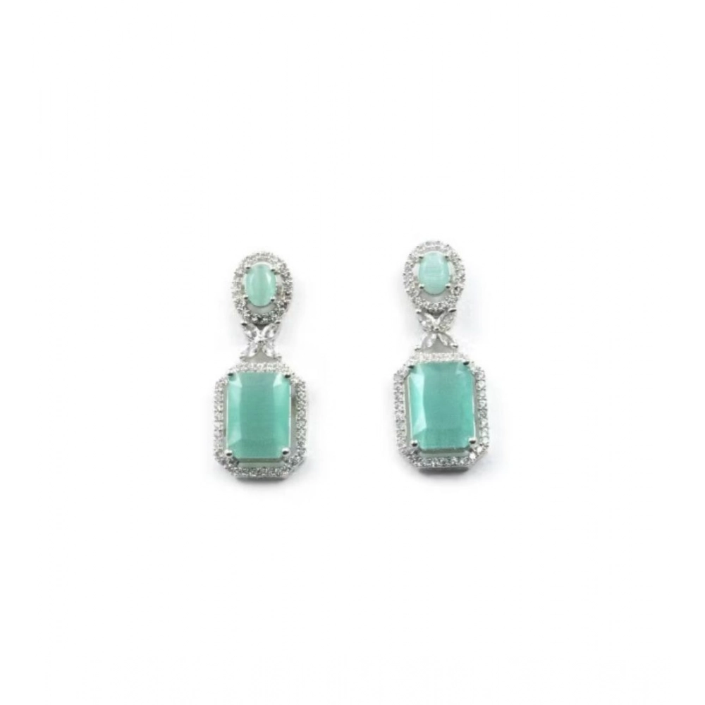 Women's Brass Silver Plated Drop Earrings (Turquoise) - Image 4