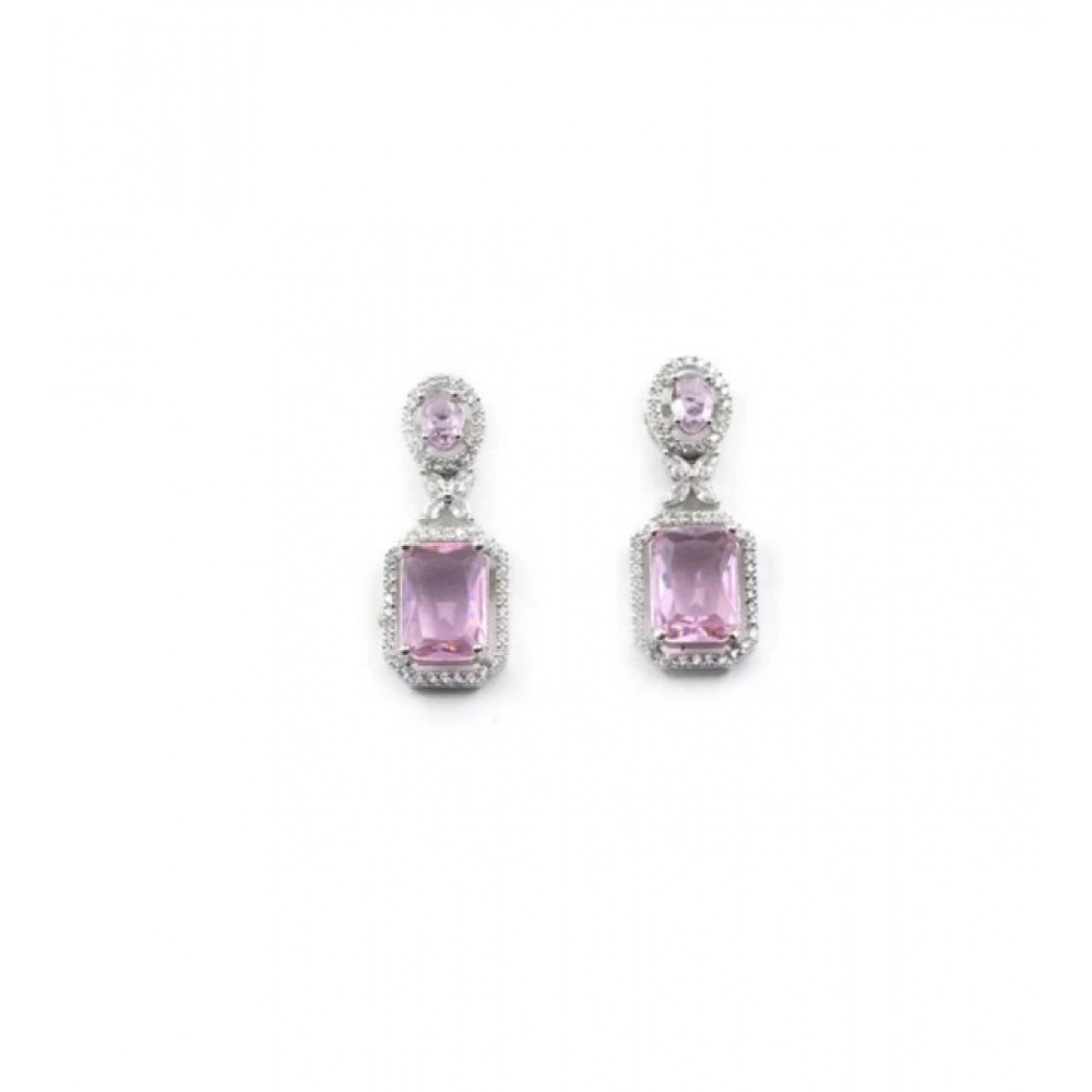 Women's Brass Silver Plated Drop Earrings (Pink) - Image 4
