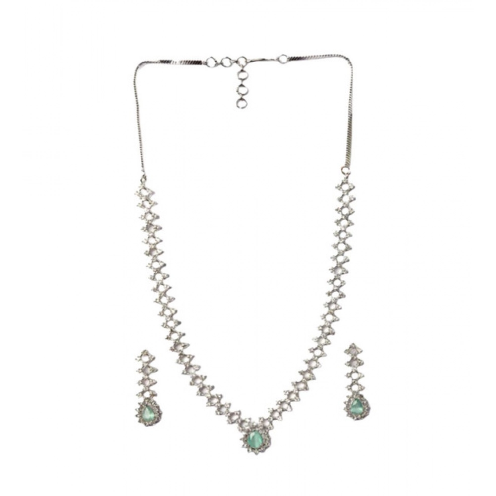 Women's Brass Silver Plated Necklace set (Turquoise) - Image 4