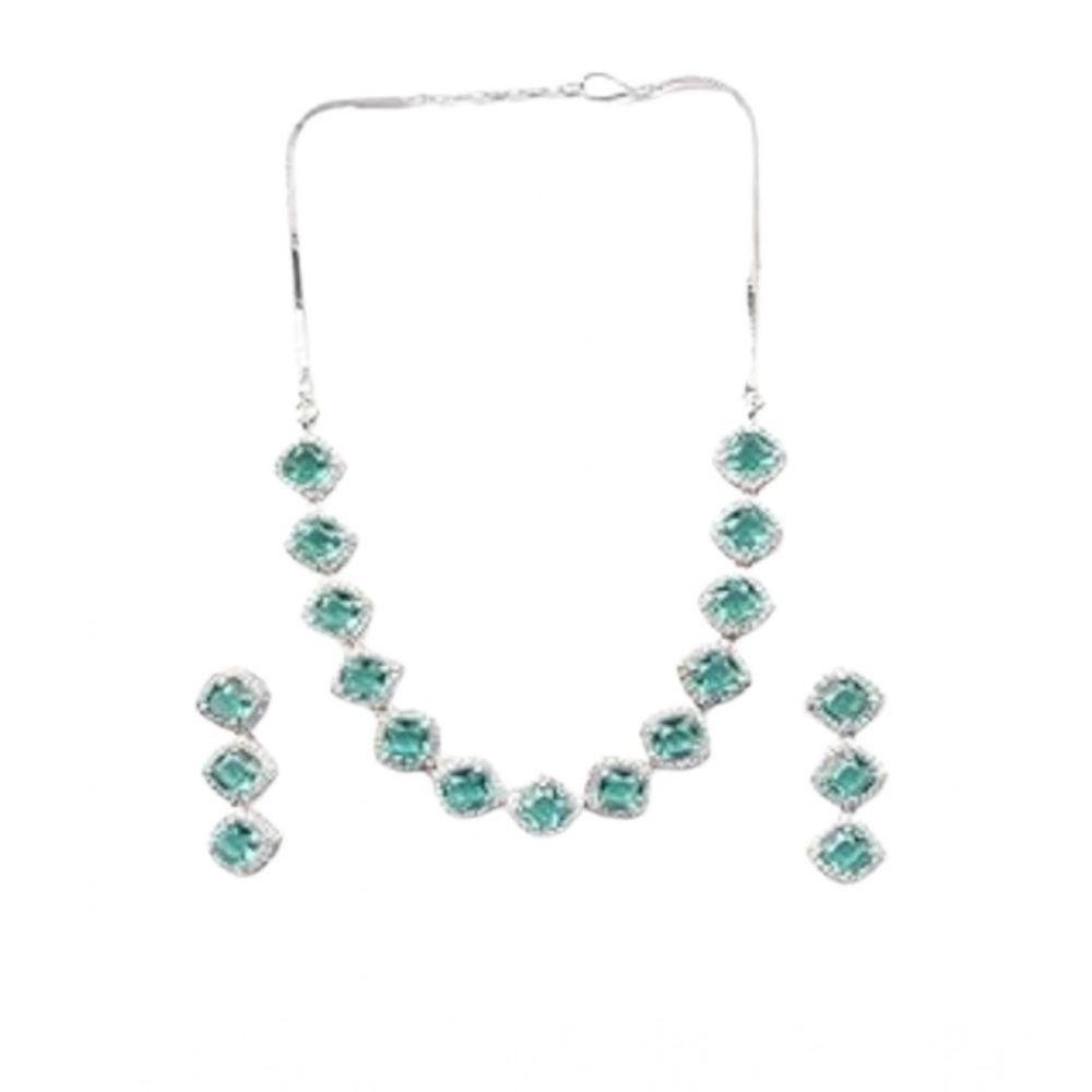 Women's Brass Silver Plated Necklace set (Green) - Image 4
