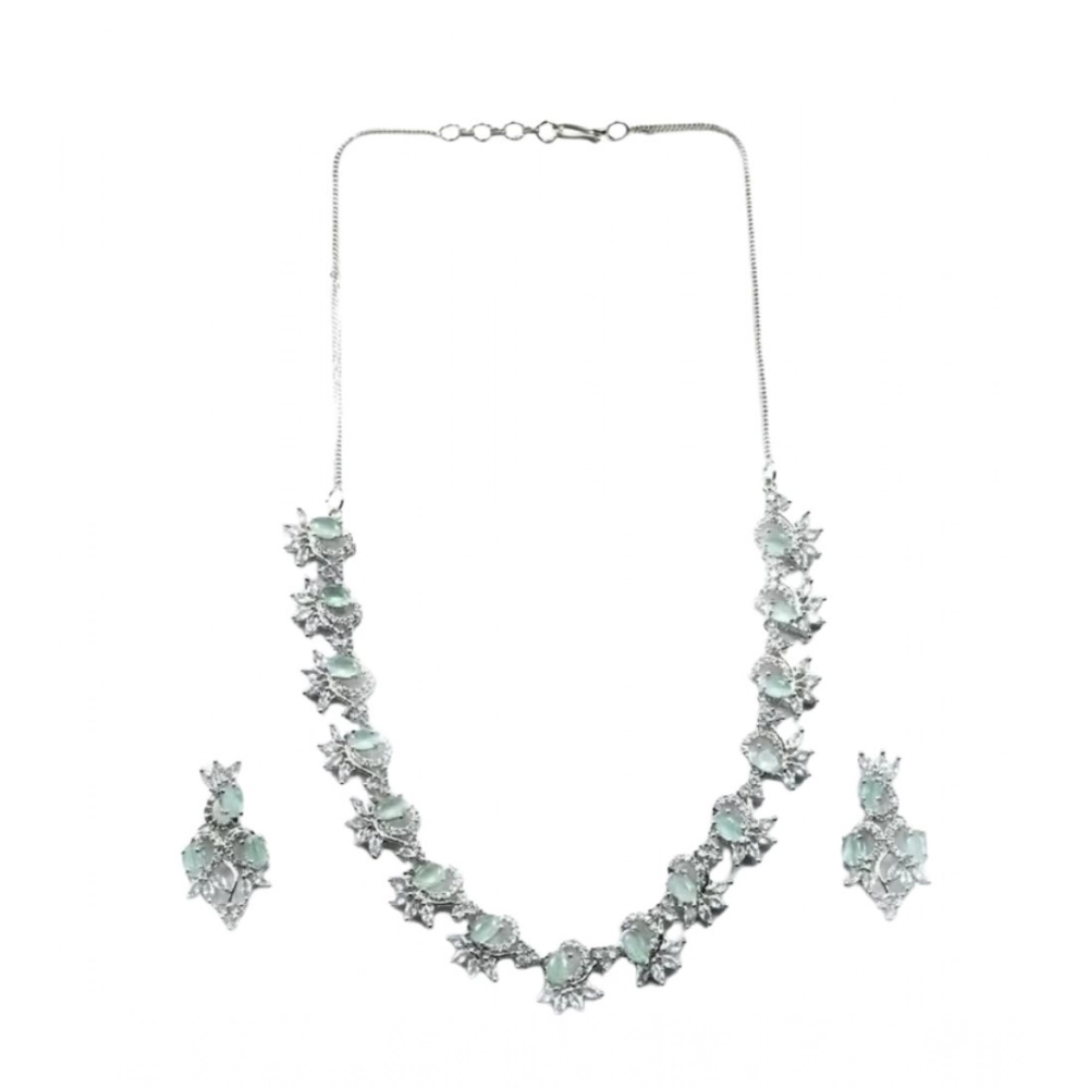 Women's Brass Silver Plated Necklace set (Turquoise) - Image 4