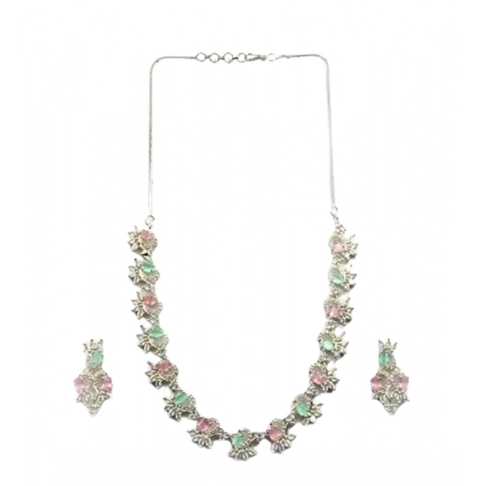 Women's Brass Silver Plated Necklace set (Multicolor) - Image 4
