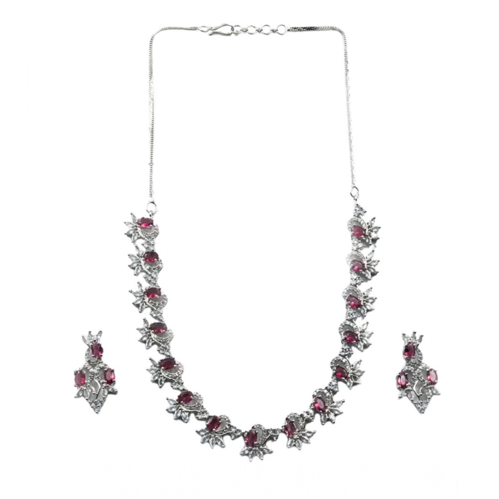Women's Brass Silver Plated Necklace set (Red) - Image 4