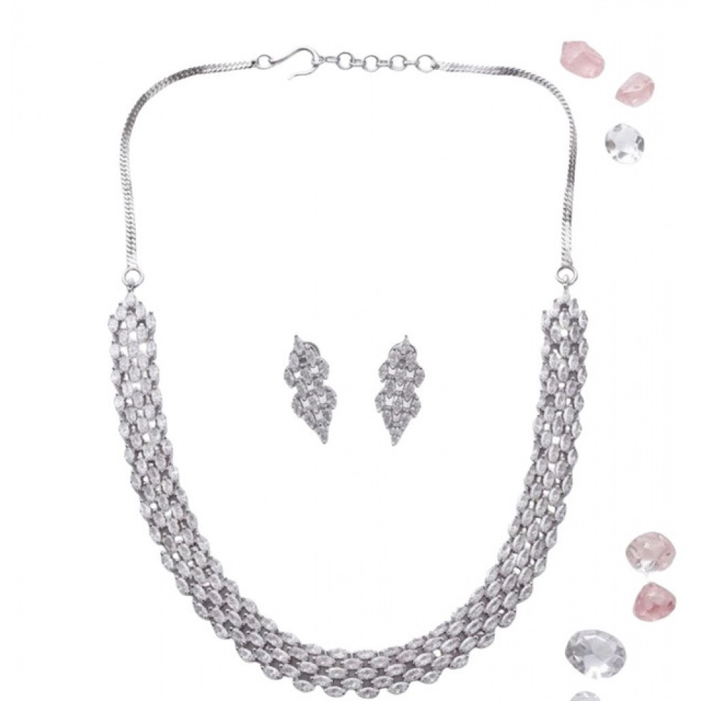Women's Brass Silver Plated Necklace set (Silver) - Image 3
