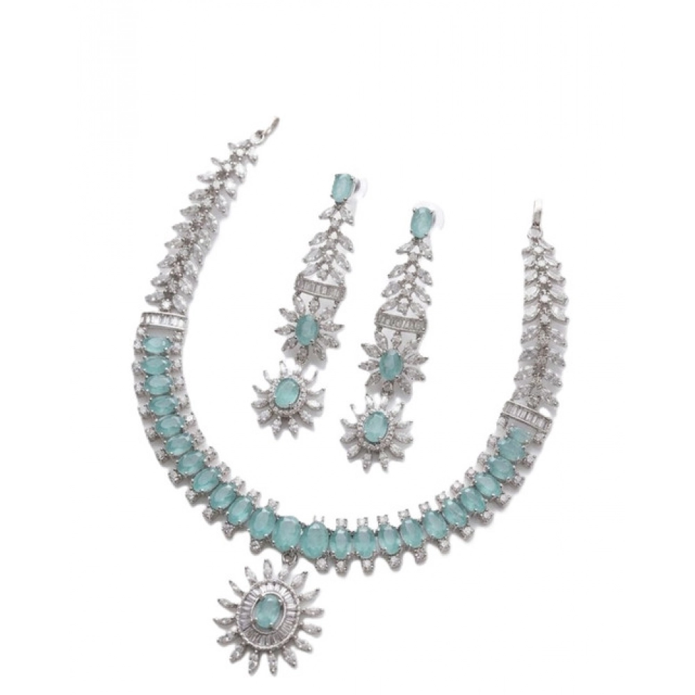 Women's Brass Silver Plated Necklace set (Turquoise) - Image 4