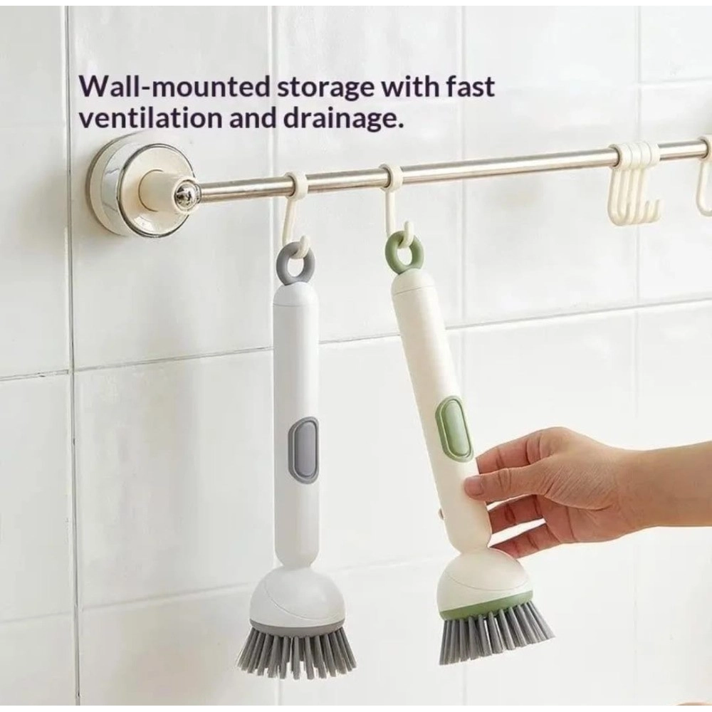 TPR-Plastic Solid Electric Liquid Soap Dispensing Cleaning Brush with Handle (Grey-White) - Image 4