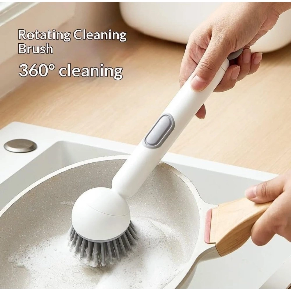 TPR-Plastic Solid Electric Liquid Soap Dispensing Cleaning Brush with Handle (Grey-White) - Image 3