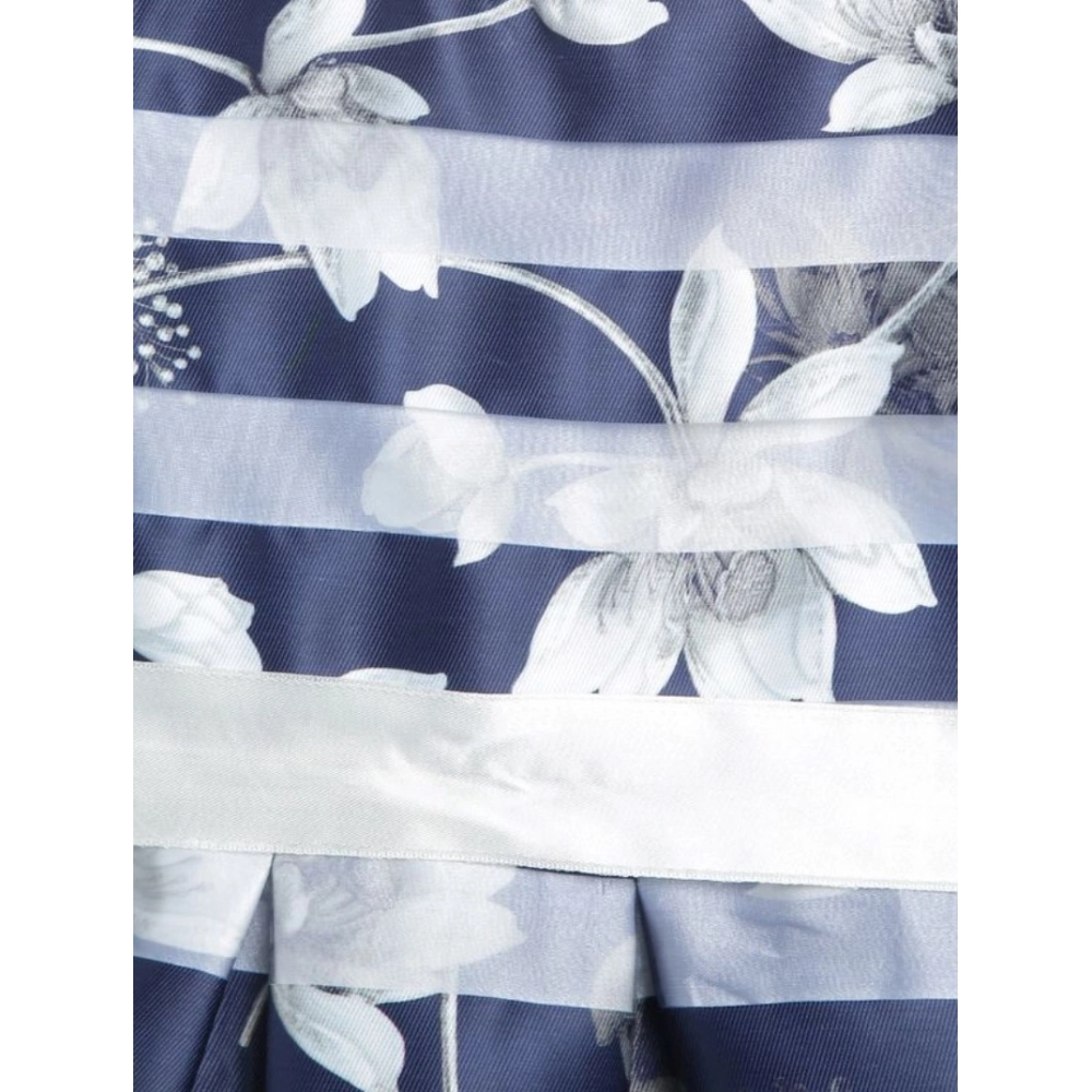 Girl's Polyester Striped Sleeveless Dress (Navy Blue) - Image 3