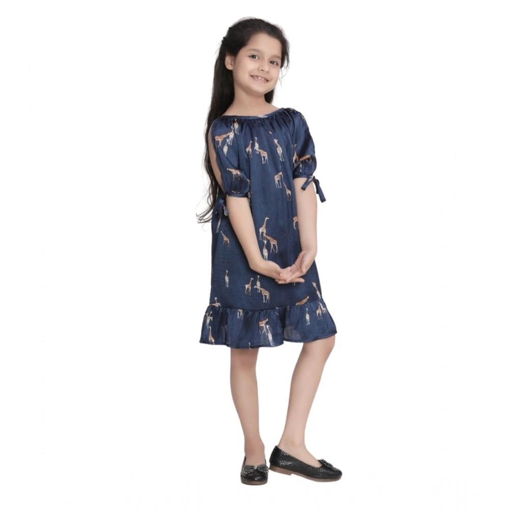 Girl's Satin Animal Print Sleeveless Dress (Blue) - Image 5