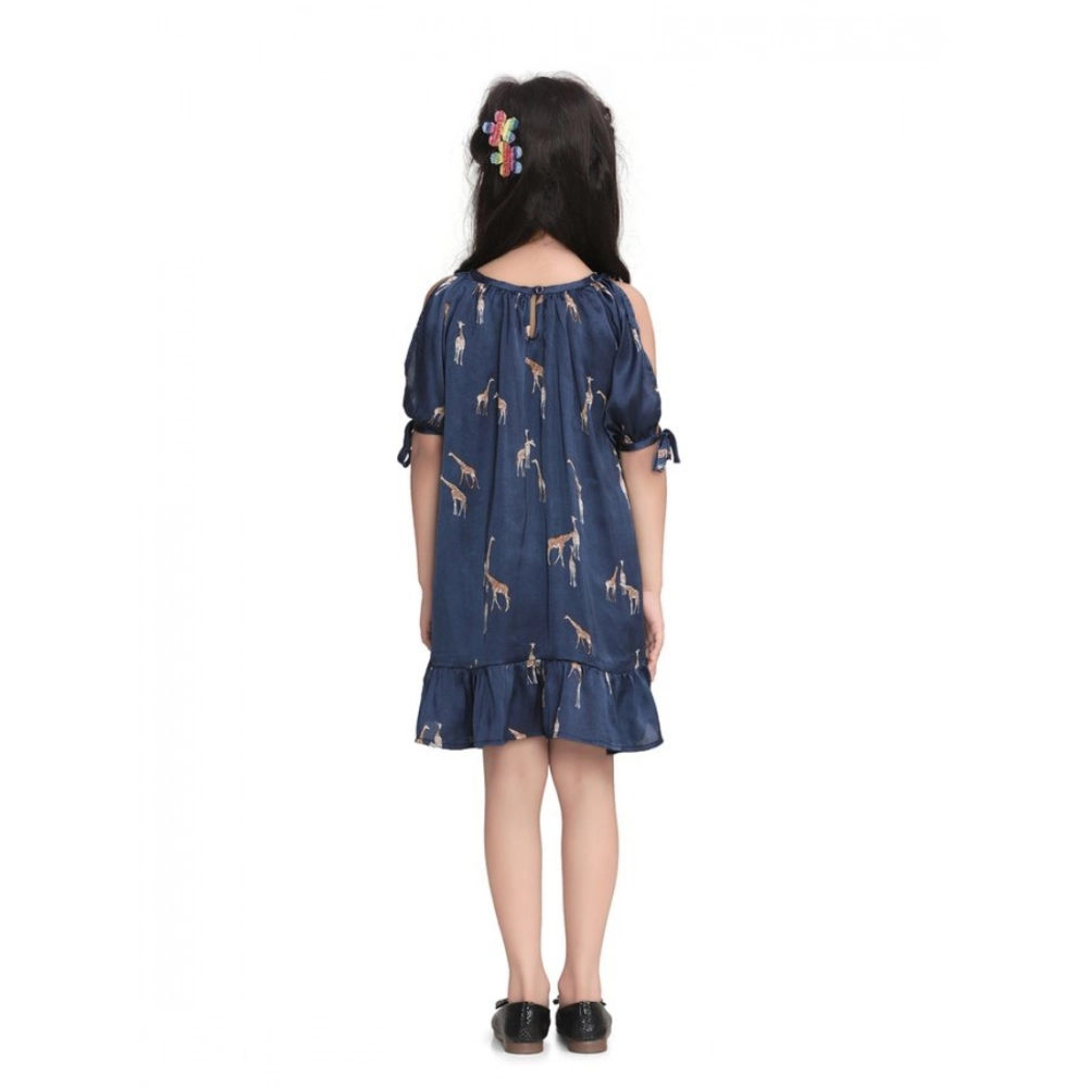 Girl's Satin Animal Print Sleeveless Dress (Blue) - Image 3
