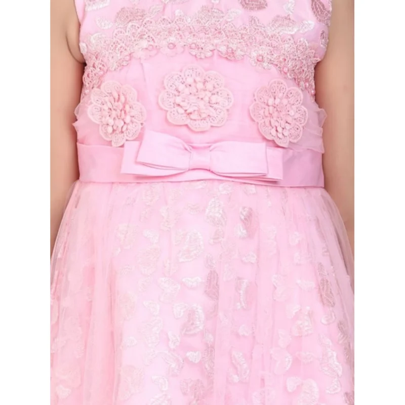 Girl's Net Embroidered Sleeveless Dress (Pink)