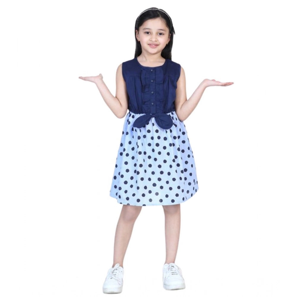 Girl's Denim Polka Sleeveless Dress (Blue) - Image 5