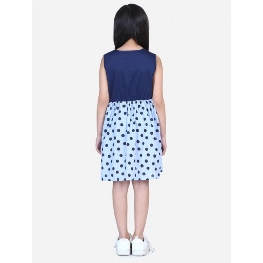Girl's Denim Polka Sleeveless Dress (Blue) - Image 4
