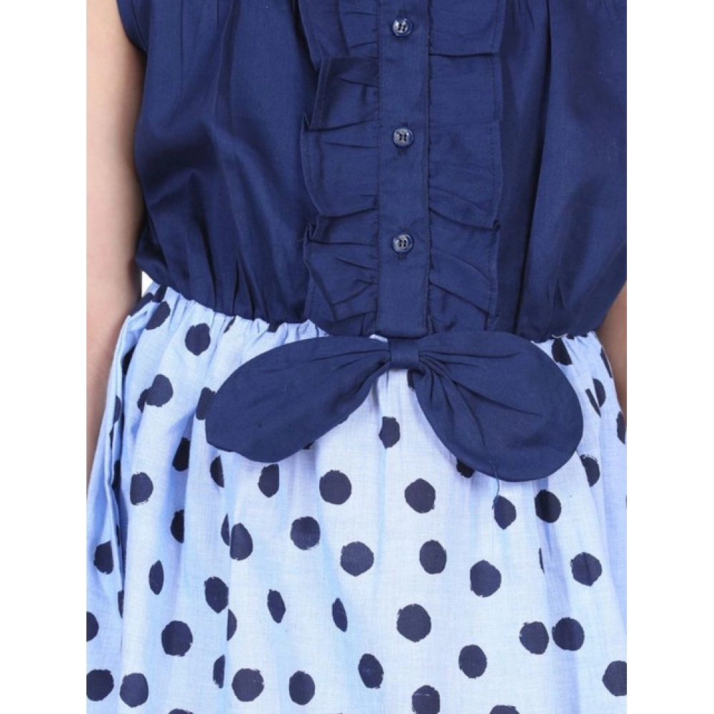 Girl's Denim Polka Sleeveless Dress (Blue) - Image 3