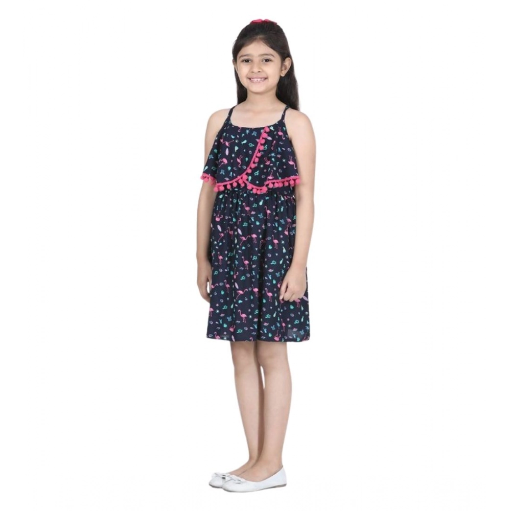 Girl's Rayon Flamingo Print Sleeveless Dress (Black) - Image 5