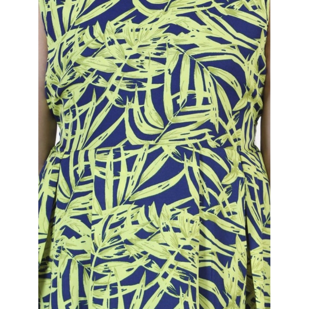 Girl's Polyester Crepe & Net Printed Sleeveless Dress (Yellow-Blue) - Image 3