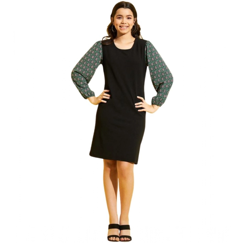 Girl's Polyester Lycra Printed Sleeveless Dress (Green-Black) - Image 5