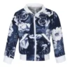 Girl's Polyester Printed Long Sleeves Bomber Jacket (White-Blue)