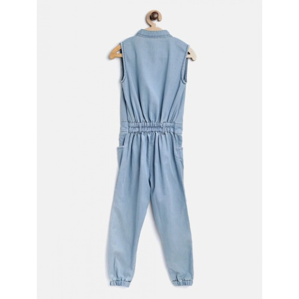Girl's Denim Embellished Sleeveless Jumpsuit (Blue) - Image 4