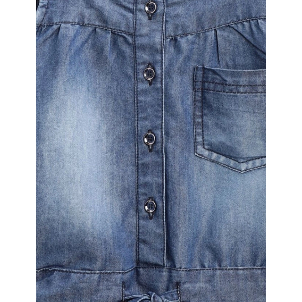 Girl's Denim Embroidered Sleeveless Jumpsuit (Blue) - Image 3