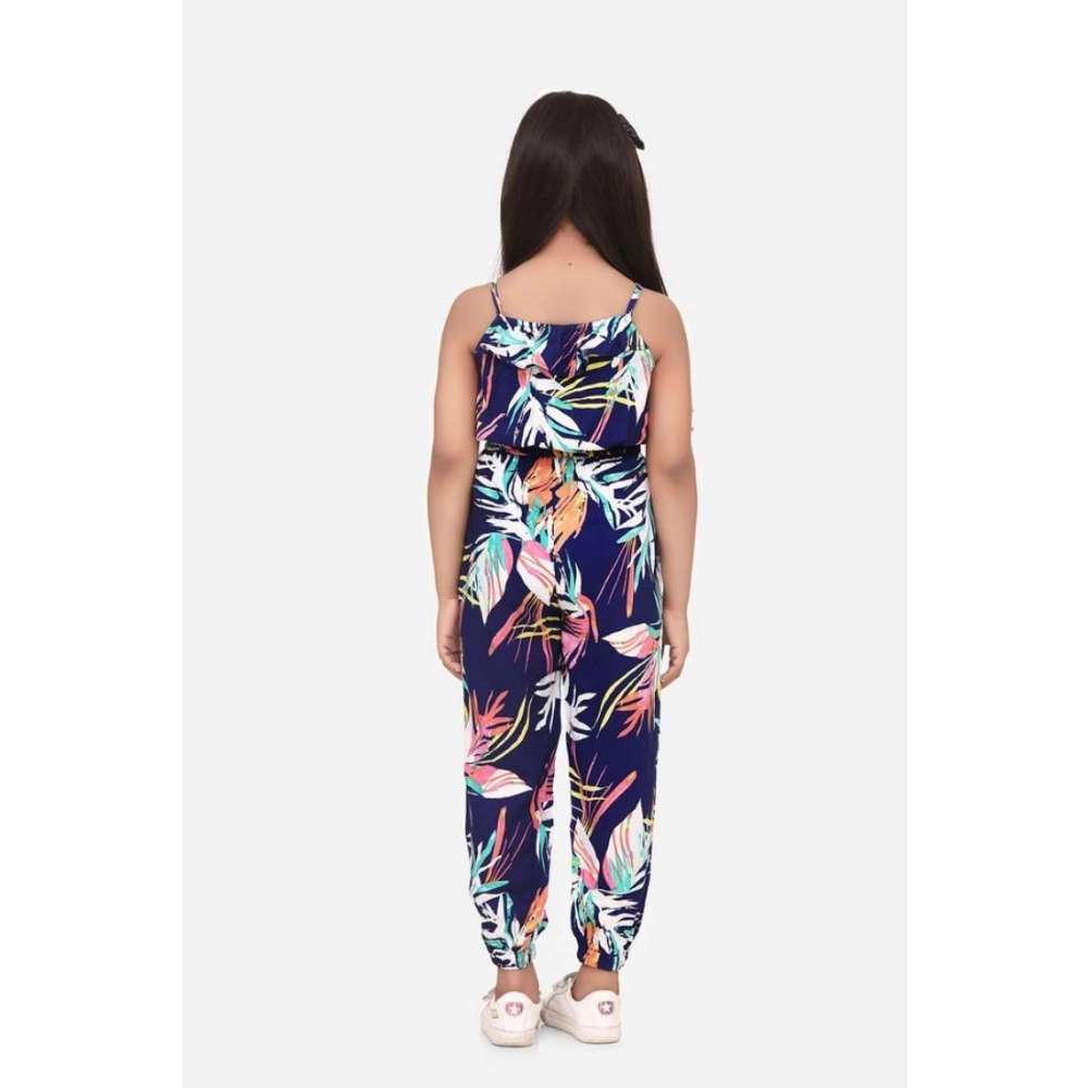 Girl's Rayon Printed Sleeveless Jumpsuit (Blue-Multicolor) - Image 2