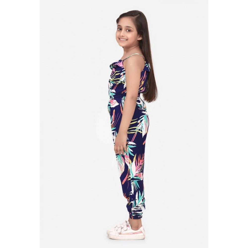 Girl's Rayon Printed Sleeveless Jumpsuit (Blue-Multicolor) - Image 3