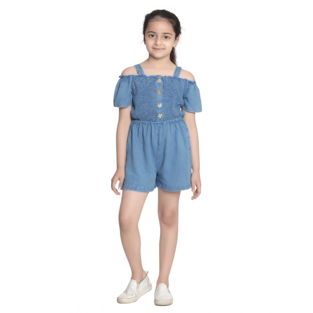 Girl's Rayon Solid Sleeveless Jumpsuit (Blue) - Image 5