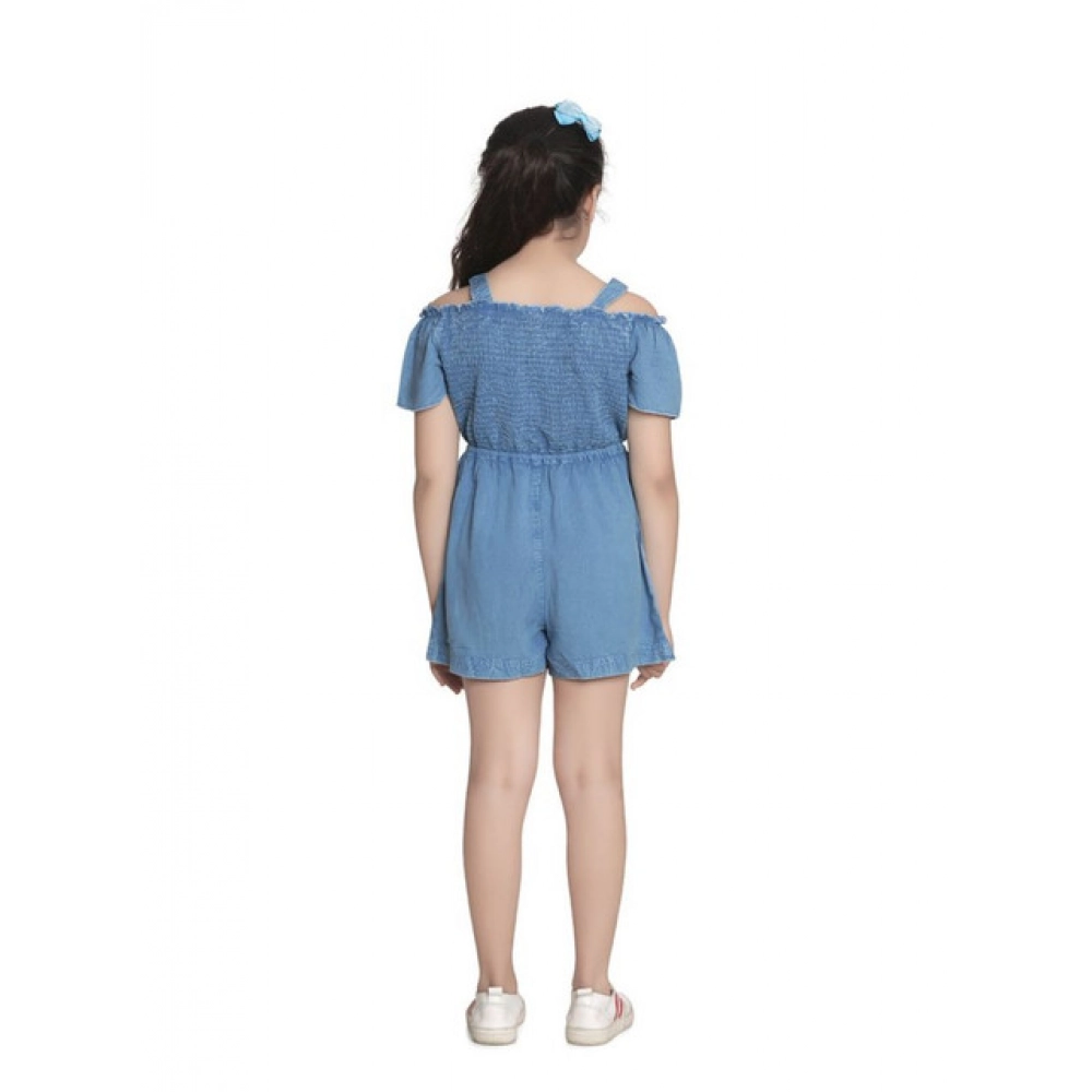 Girl's Rayon Solid Sleeveless Jumpsuit (Blue) - Image 4