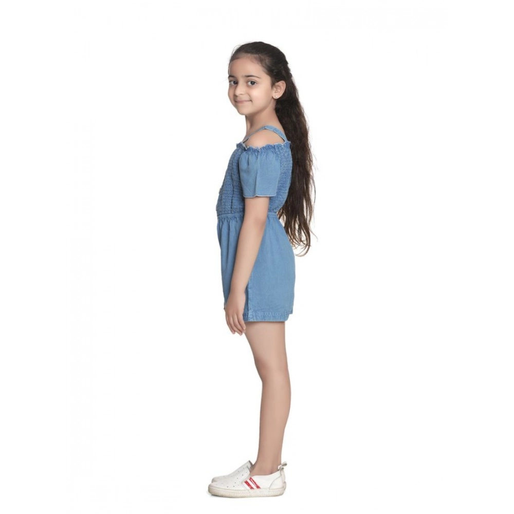 Girl's Rayon Solid Sleeveless Jumpsuit (Blue) - Image 3