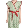 Girl's Rayon Printed Flutter Jumpsuit (Green)