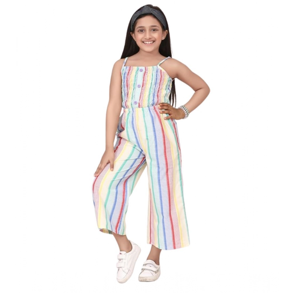 Girl's Polyester Cotton Blend Striped Sleeveless Jumpsuit (Multicolor) - Image 5
